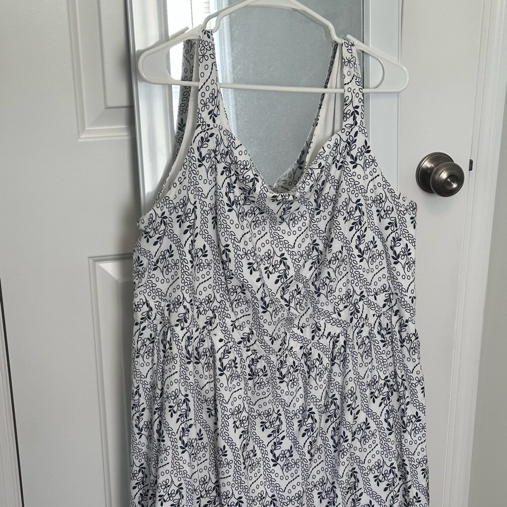 Loft Plus size 18 sleeveless dress with blue design and cut out back